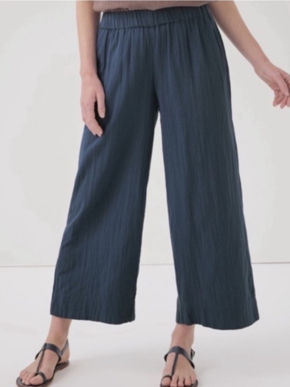 Pact 100% Organic Cotton Gauze Dusky Navy Blue Wide Leg Casual Crop Coastal Pant
